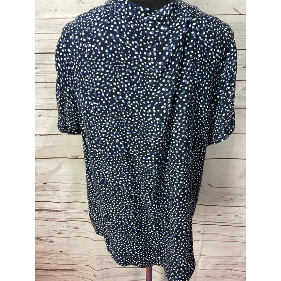 Side stitch womens blue polka dot‎ hi low Blouse Size Large - Picture 3 of 7